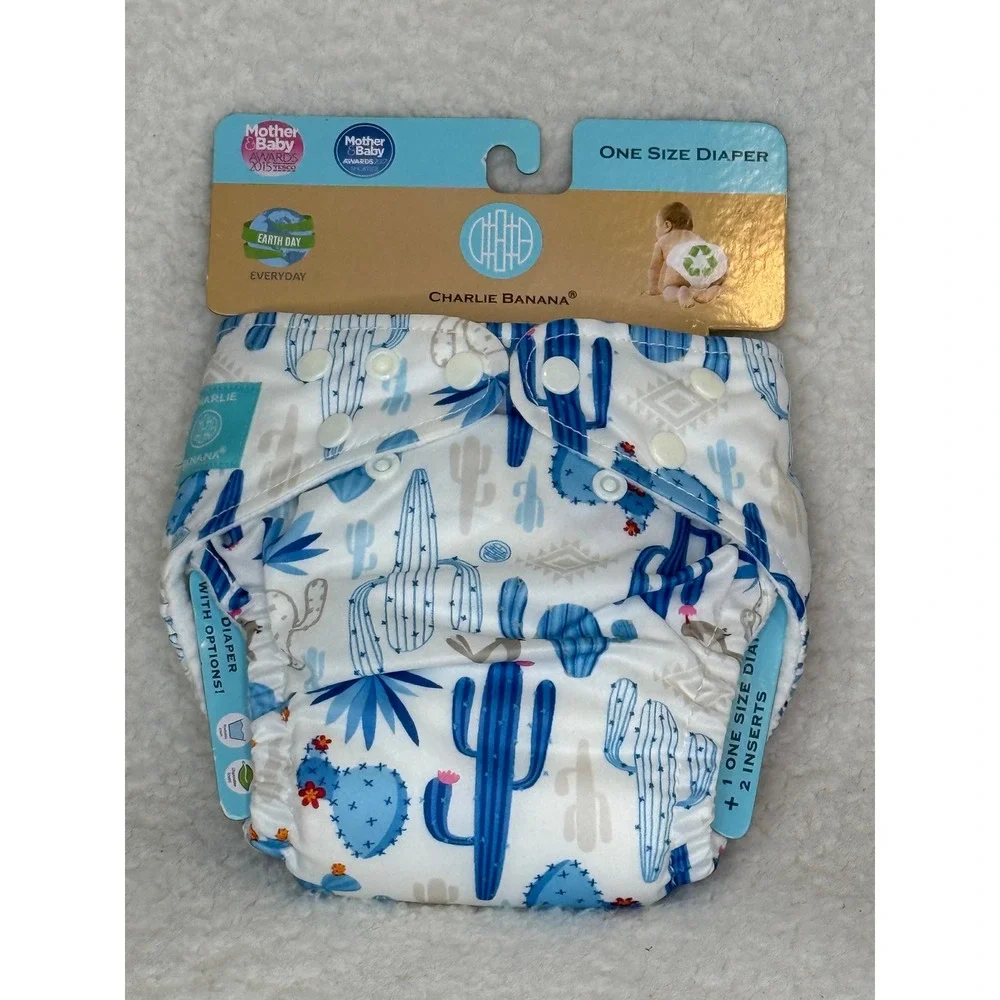 Charlie Banana One Size Cloth Diaper Blue Cactus Desert Print with 2 Inserts